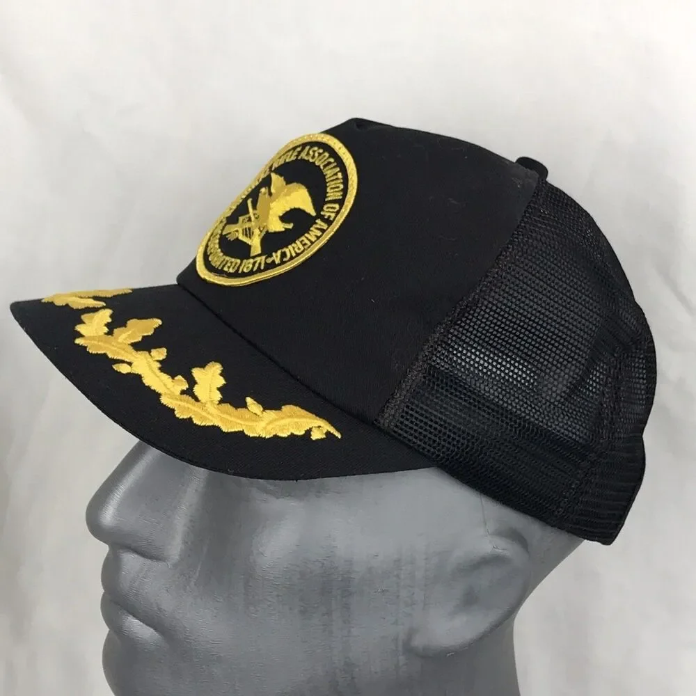 NRA Vintage Hat Cap Black Gold K-Products Made in USA Trucker Embroidered
